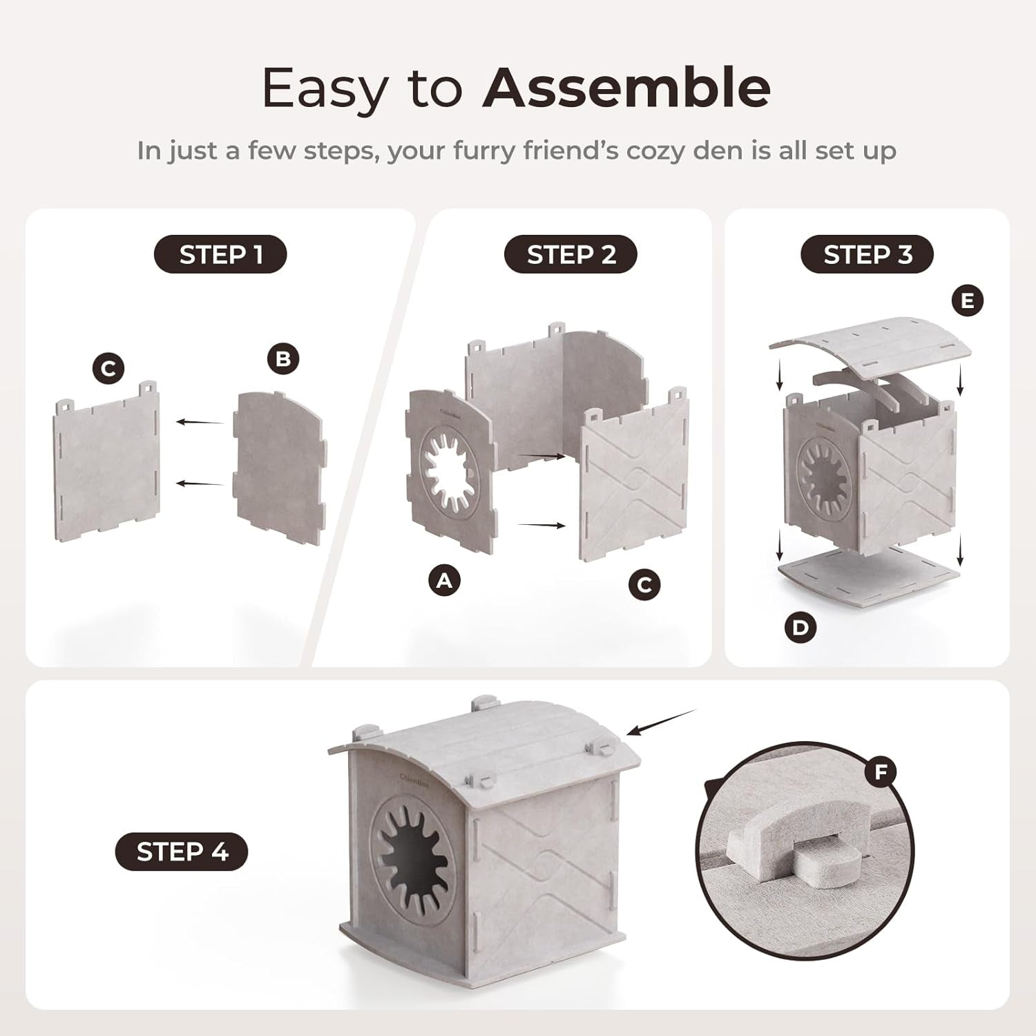 Katzenhaus Indoor aus Filz: Warmes Und Gemütliches Katzenbett, Katzenhöhle mit beruhigendem Kratzbogen, Robuste & Kratzfeste Katze Höhle, Abnehmbares Katzen Bett, Katzen Haus 38 x 36 x 38cm