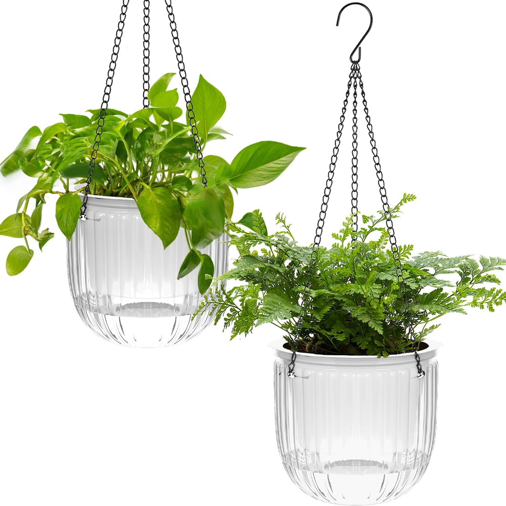 Set of 2 Self-Watering Hanging Planters, 16.5cm Indoor Hanging Flower Pot with 3 Hooks and Drainage Holes for Indoor and Outdoor Use, Ceiling, Balcony and Wall Decoration (Grey)