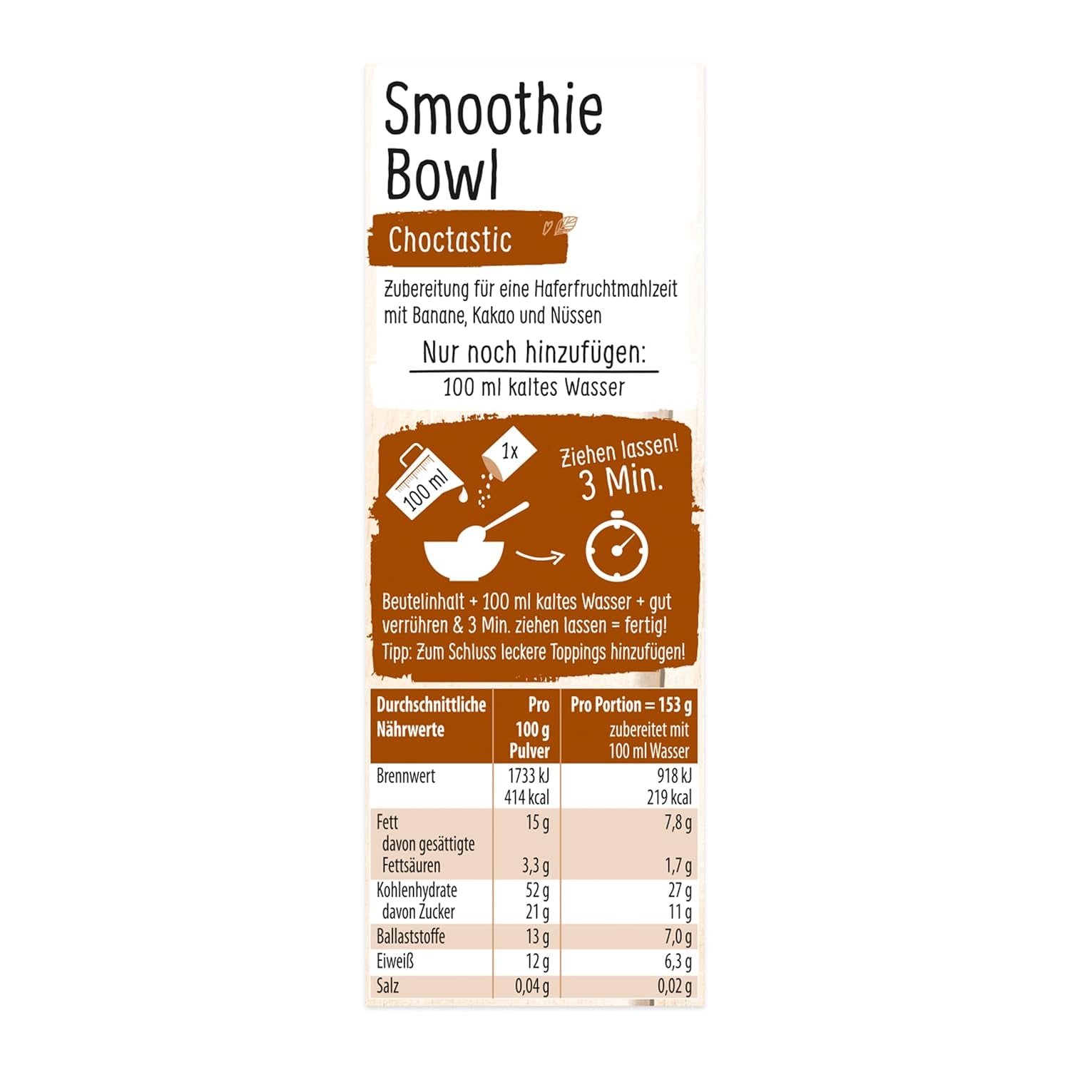RUF Smoothie Bowl Oats Banana Nuts Chocolate Breakfast Snack Quick & Easy Vegan 1 Pouch x 50g (Pack of 3)