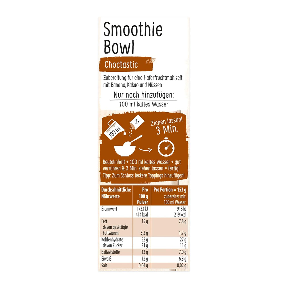 RUF Smoothie Bowl Oats Banana Nuts Chocolate Breakfast Snack Quick & Easy Vegan 1 Pouch x 50g (Pack of 3)