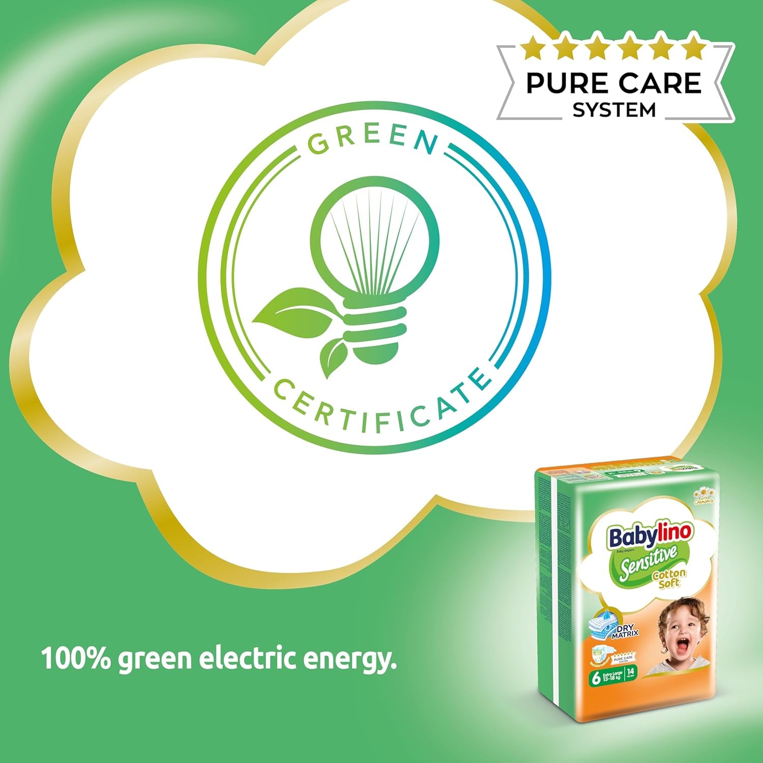 Diapers for sensitive babies, size 6, extra large (13-18 kg), 114 diapers