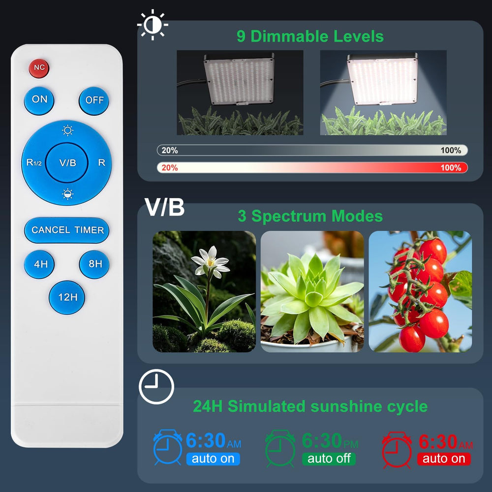 Full Spectrum LED Plant Light with Adjustable Stand, 246 LEDs with Timer and 9 Brightness Levels, Plant Light for Flowering Vegetables, Hydroponics and Seeds, for Beginners and Indoor Gardeners
