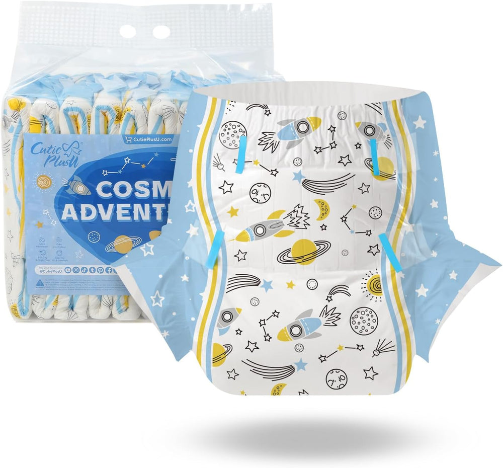 CutiePlusU Adult Diapers, 10 Pack, Disposable Sheet Diapers for Women and Men, Maximum Absorbency Overnight - I Love Summer (Medium Size 71-96cm)