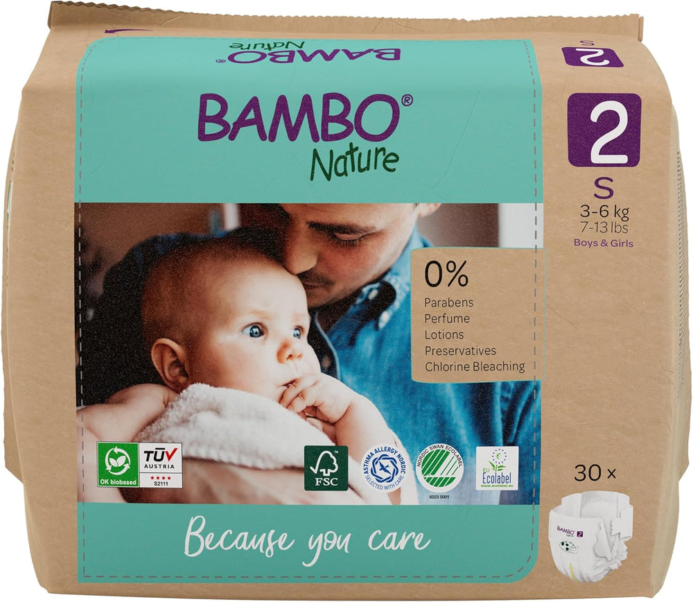 Bambo Nature Baby Diapers, Size 1 (2-4 kg), 132 Count Monthly Box | Premium Diapers with Enhanced Leak Protection | Ultimate comfort and freedom for newborns | Dermatologically tested diapers