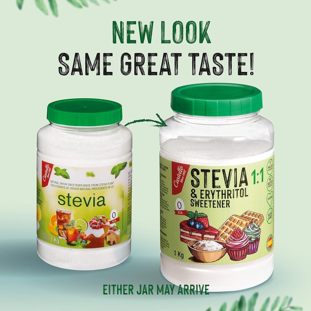 Stevia + Erythritol 1:1 Süßstoff | 1G = 1G Zucker | 100% Natürlicher Zuckerersatz - 0 Kalorien - 0 Glykämischer Index - Keto Und Paleo - 0 Netto-Kohlenhydrate - Kein GVO - Castello since 1907-1 Kg Sweeteners Naty Shop