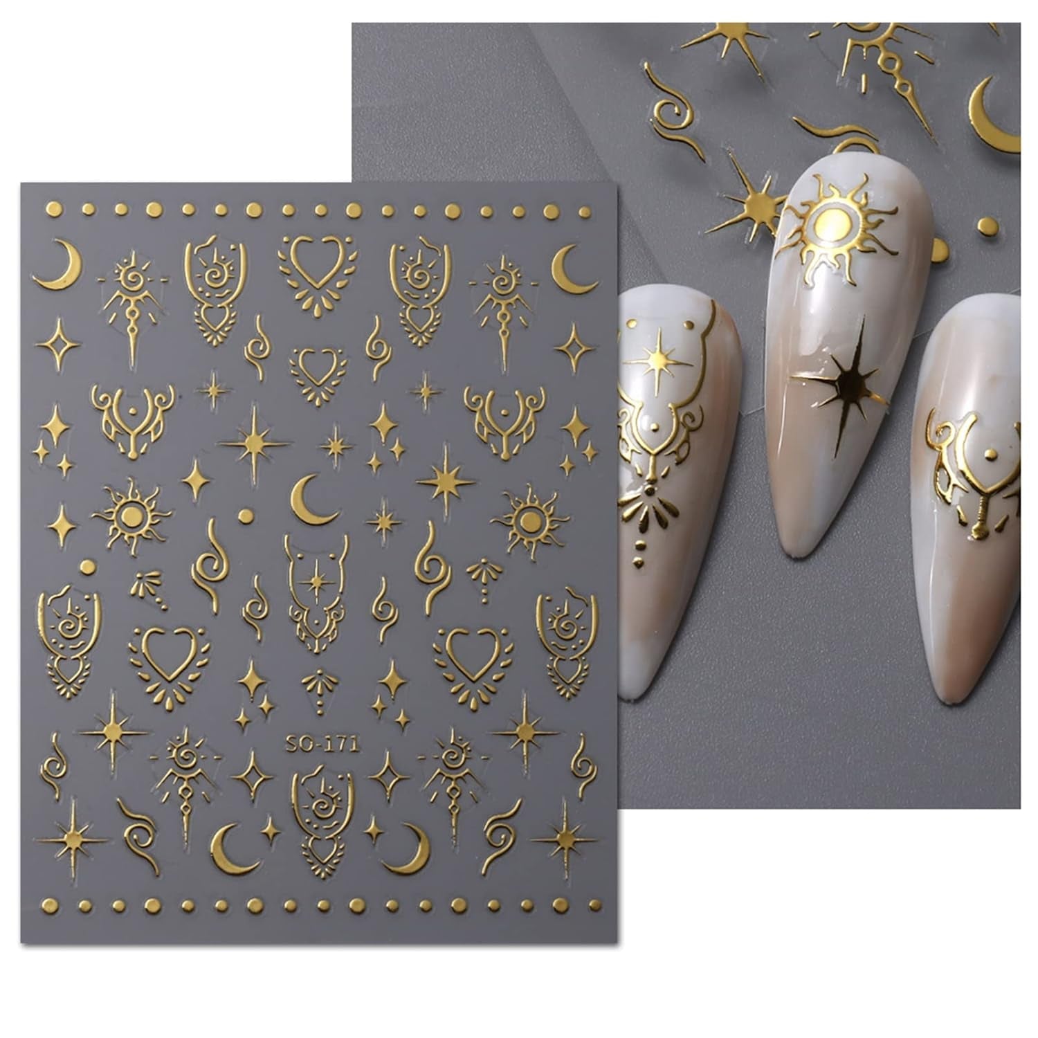 JMEOWIO Nagelsticker Mond Stern 9 Blatt Nail Art Sticker Selbstklebend Nagelaufkleber Sonne Dekoration Nageldesign Zubehör