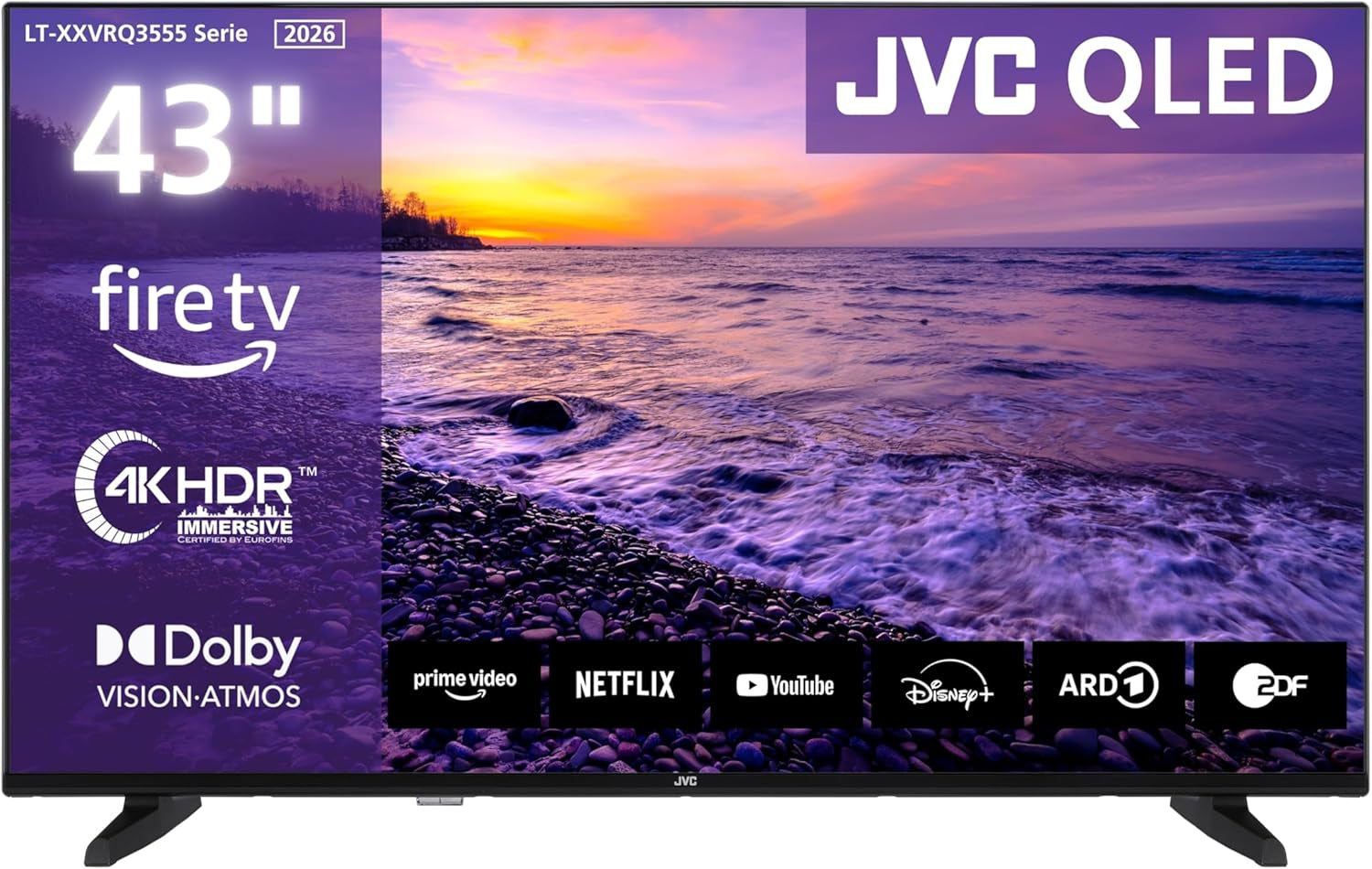 JVC Fire TV de 40 de inci, Smart TV Full HD, HDR, cu control vocal Alexa și tuner triplu, televizor LED LT-40VRF3555 (2026)