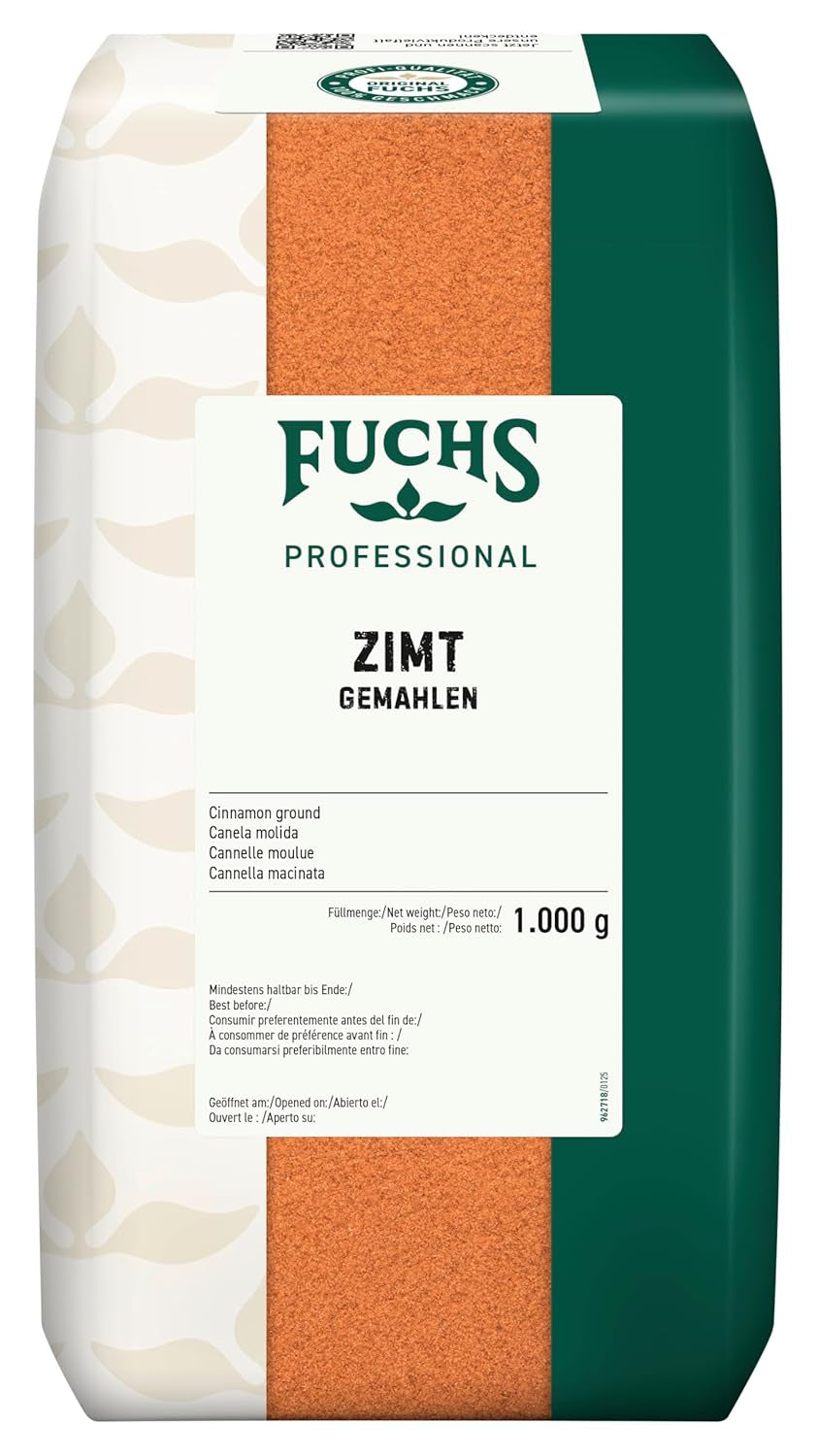 Fuchs Professional - Zimt gemahlen | Zum Würzen von süßen und würzigen Gerichten | Profi-Qualität für Großverbraucher und Gastronomie | 1 kg im recyclable bag