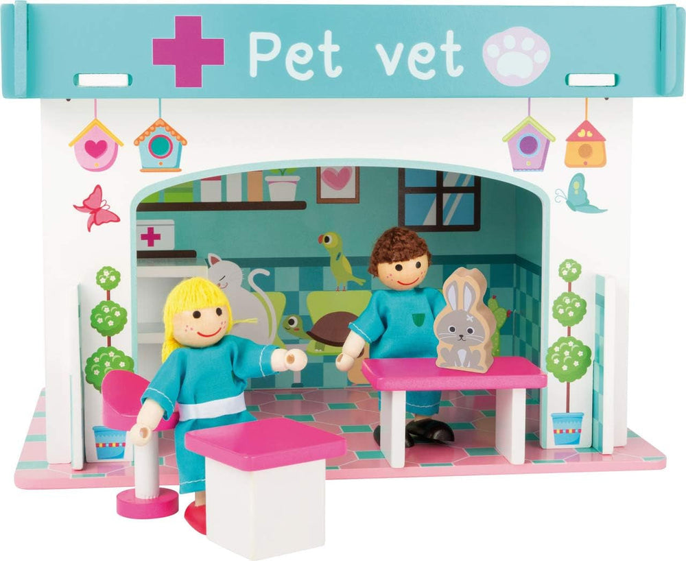Small Foot 10852 Playhouse Restaurant Made of wood, With 2 doll figures, accessories and removable roof, From 3 years Dollhouses Naty Shop Veterinary clinic