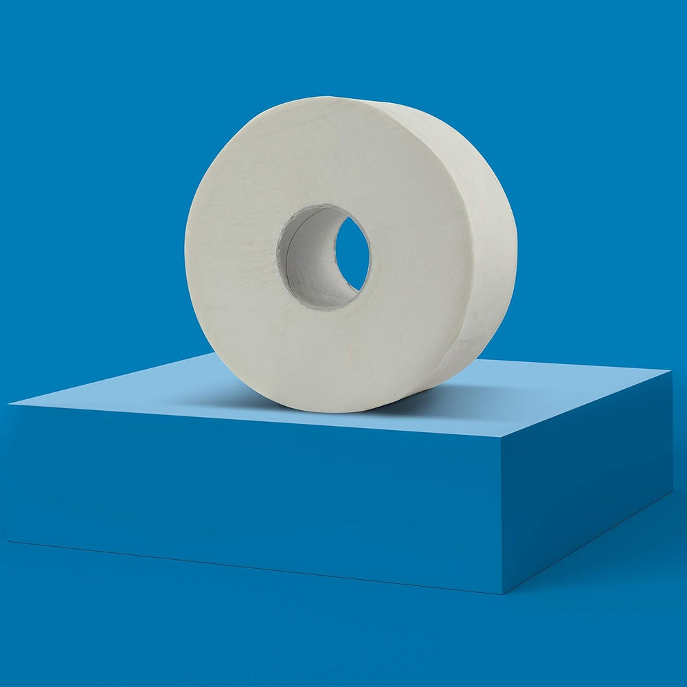 Hârtie igienică Amazoncommercial Mini Jumbo, neparfumată, 2 straturi, 6684 bucăți, 1 pachet de 12 role, 557 de foi per rolă, dimensiunea foii: 30,5 X 9 cm, albă, compatibilă cu dispenserele T2