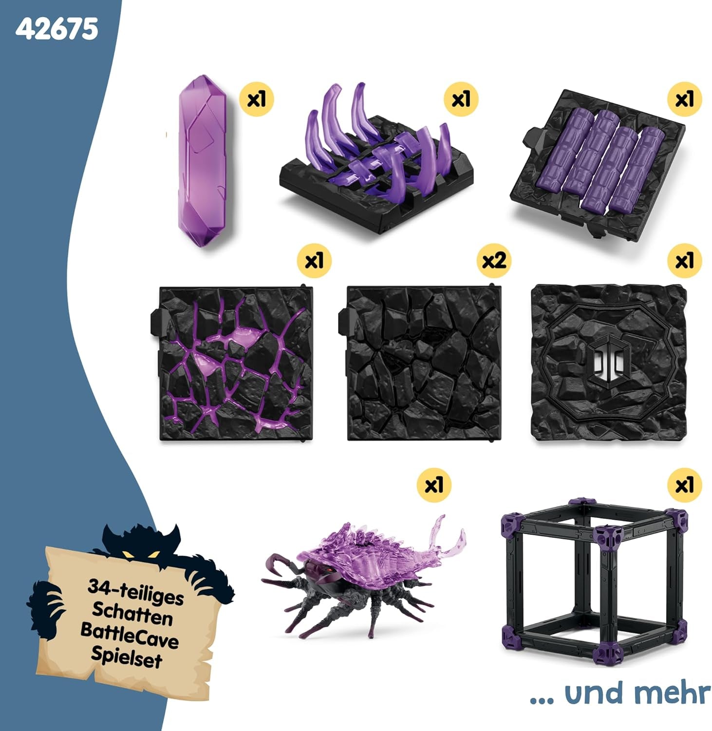 SCHLEICH ELDRADOR Creatures | Battle CAVE Schattenassel 42675 | Set aus ELDRADOR Battle Cave mit Monster und Schattenkristall | Battle Caves zur Arena stackable | Spielzeug ab 7 Jahren | 34 Teile