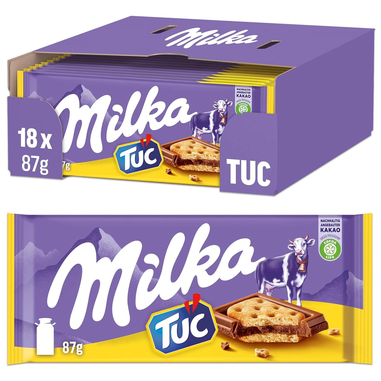 Milka Cow Spots – Alpine milk chocolate with white chocolate in cow spot design – 24 x 90g