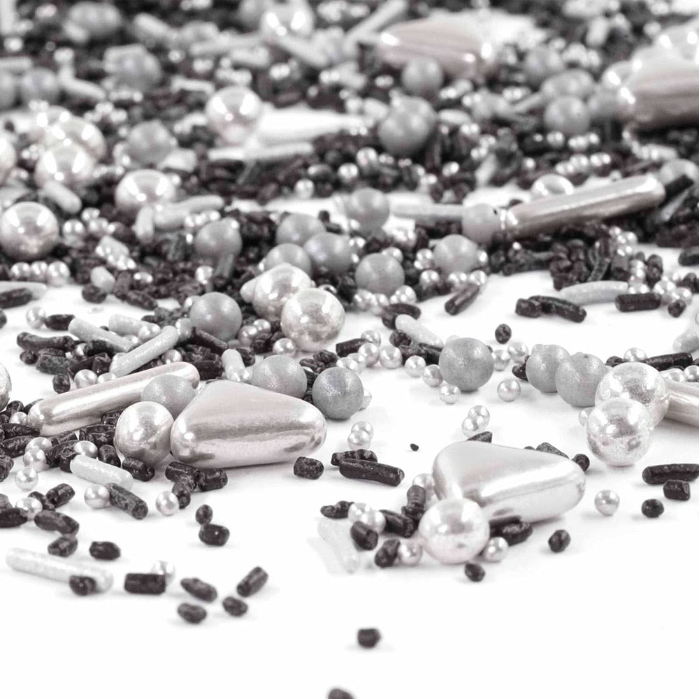 Streusel Glück Black Beauty, Mix Sprinkles Silver - Black, 90 grams Sprinkles Naty Shop