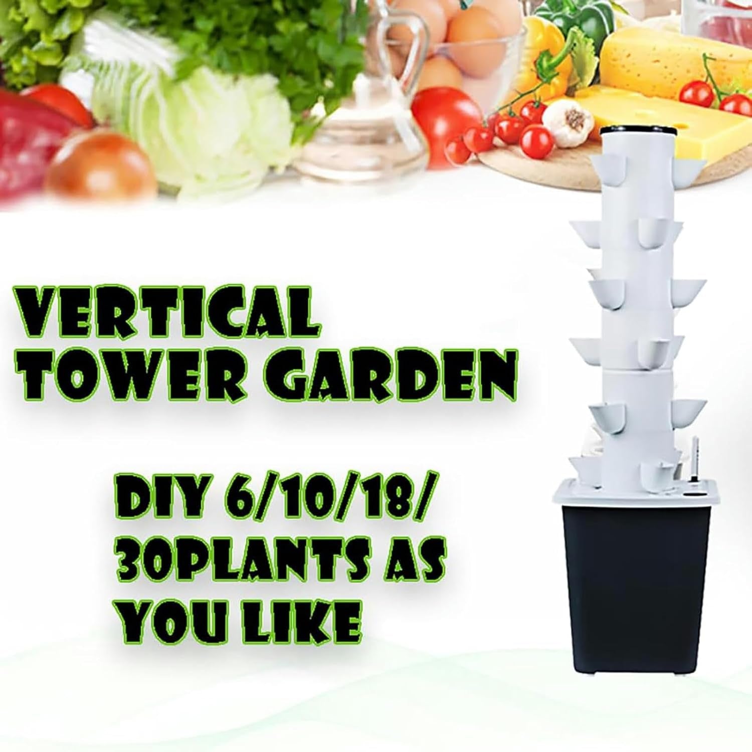 30 Capsules Hydroponic Tower, Hydroponic Grow System, Herbs, Fruits & Vegetables Aeroponic Grow Kit with Humidification Pump, Adapter, Mesh Pot, Herbs, Fruits & Vegetables Timer