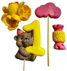 Set 4 decoratiuni comestibile din zahar, 1 AN Decoratiuni din Pasta de Zahar Naty Shop