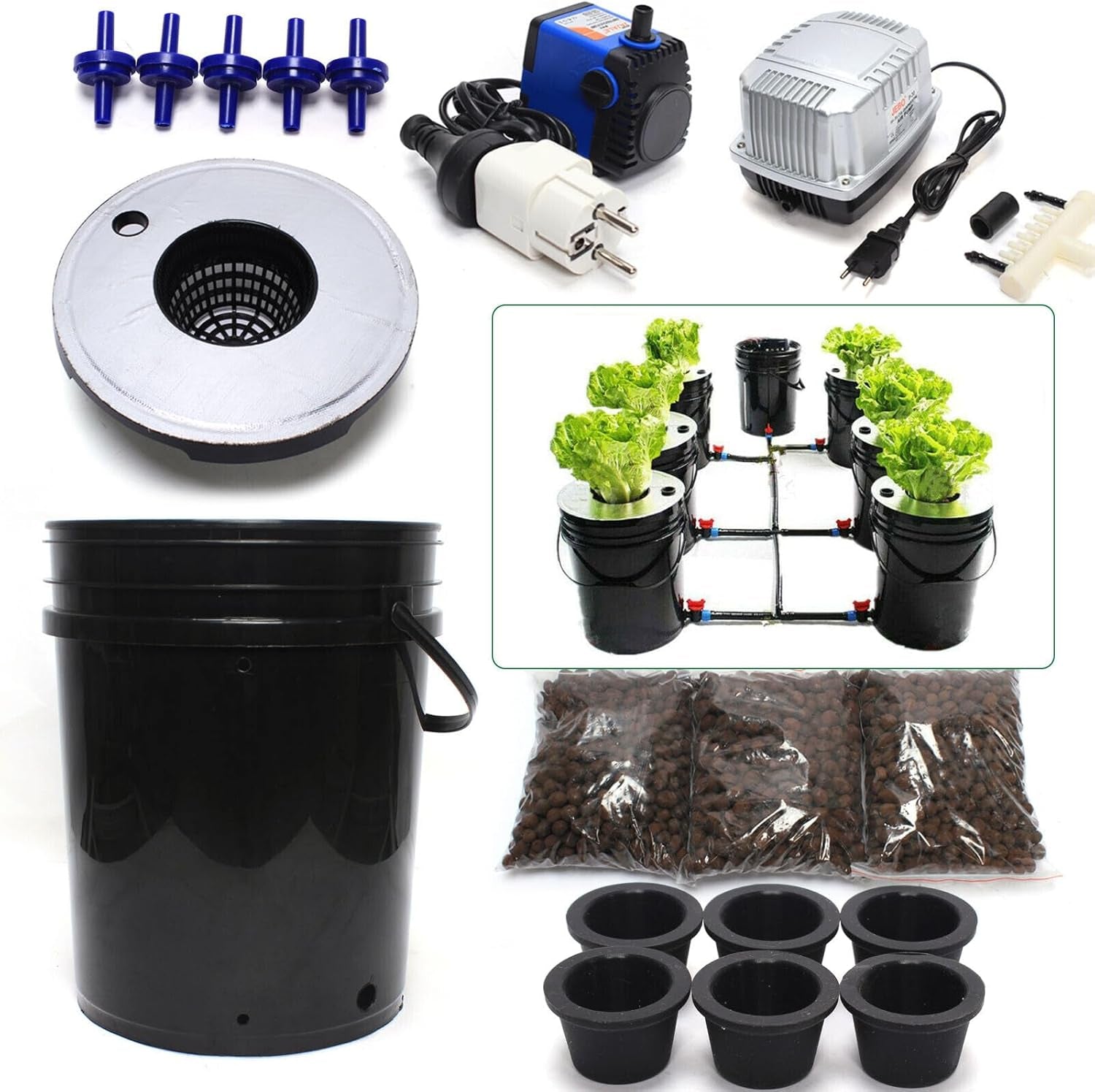 Hydroponische DWC Growing System Kit, Indoor Hydroponic Growing System, Home and Kitchen Hydroponic Growing System mit 20L Eimer.