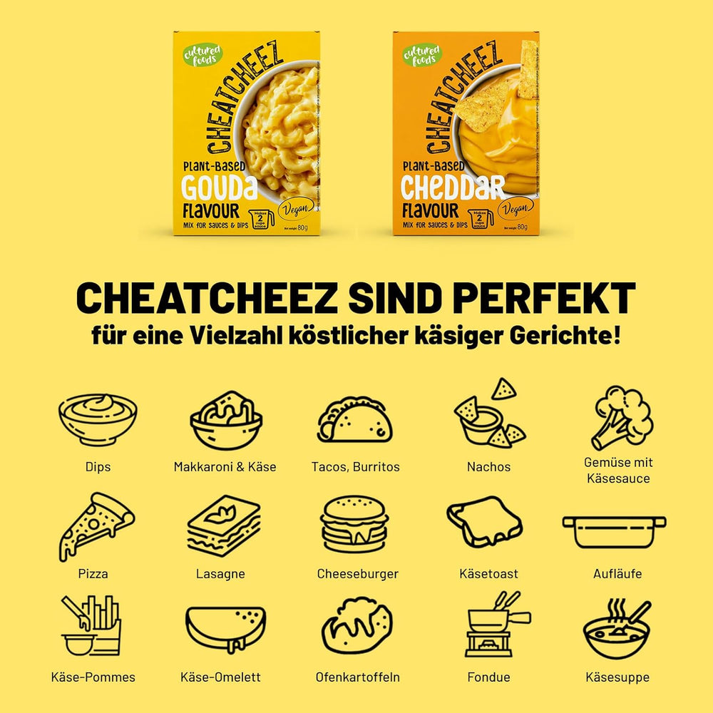 Cultured Foods Veganer Käse Käseersatz Laktosefrei Glutenfrei 2-er Set Gouda Und Cheddar CHEATCHEEZ