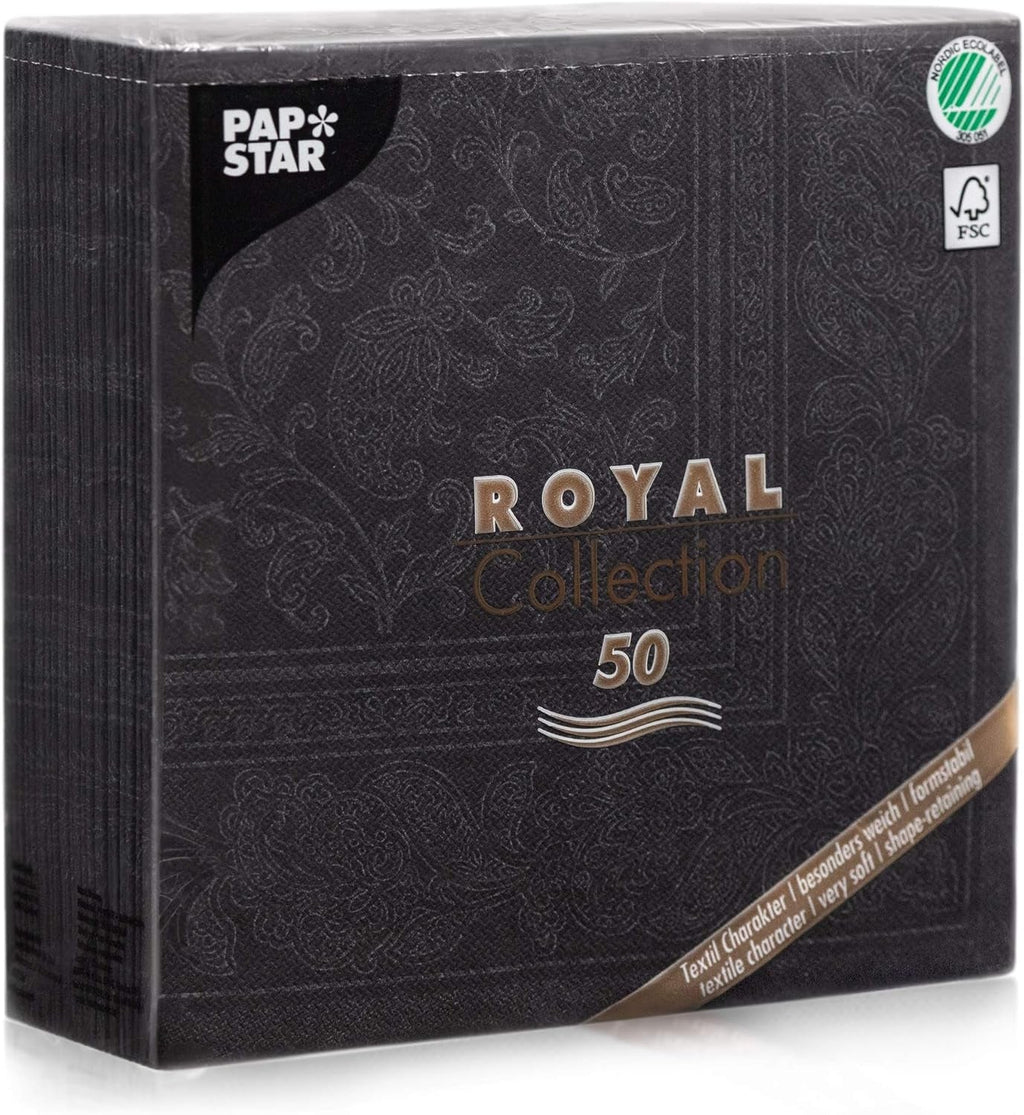 50 șervețele ROYAL Collection 1/4-fold 40 X 40 negru "Ornamente"