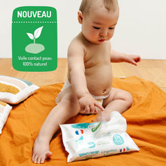 Baby wet wipes with water - fragrance and allergen free - 9 pieces - normal and sensitive skin - cleans and soothes - 100% natural fibers - made in France - 522 wipes