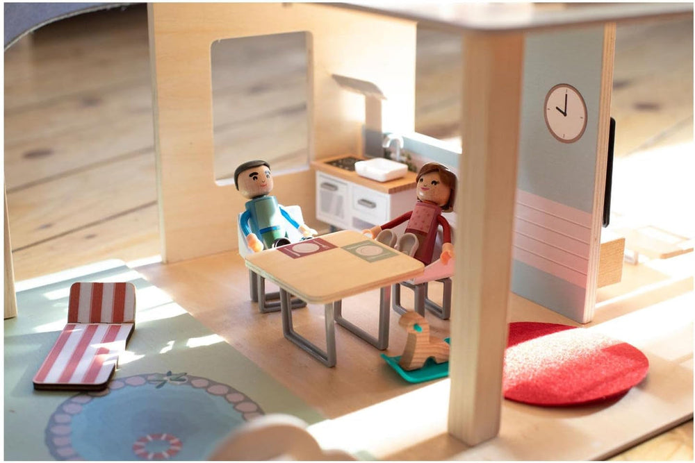 Eichhorn - Dollhouse with accessories - Incl. furniture and 3 figurines, Unassembled, Made of wood, 25 pieces, 53X36X44 cm large, From THREE years Naty Shop dollhouses