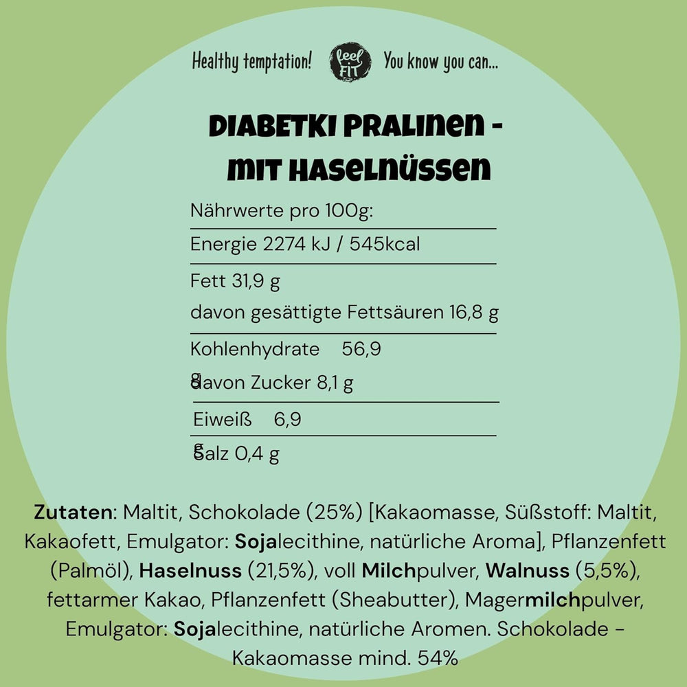 DIABETKI hazelnut pralines, sugar-free chocolate, delicious sweets for conscious and diabetic consumers, gluten-free and vegetarian snacks 100g