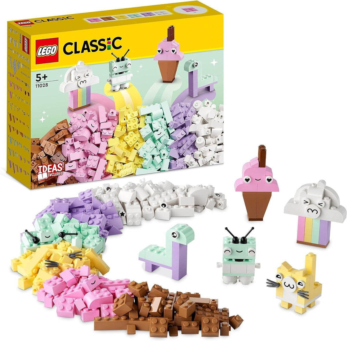 LEGO 11028 Classic Pastel Creative Building Set Brick Box, Construction Toy for Girls and Boys Ages 5+ With Models; ice cream, dinosaur, cat and more Building sets Besuche den LEGO-Store Single