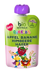 biocentral BioKids Fruit puree Apple Banana Raspberry Oats | 12 x 90g | Fruity snack without added sugar | Vegan