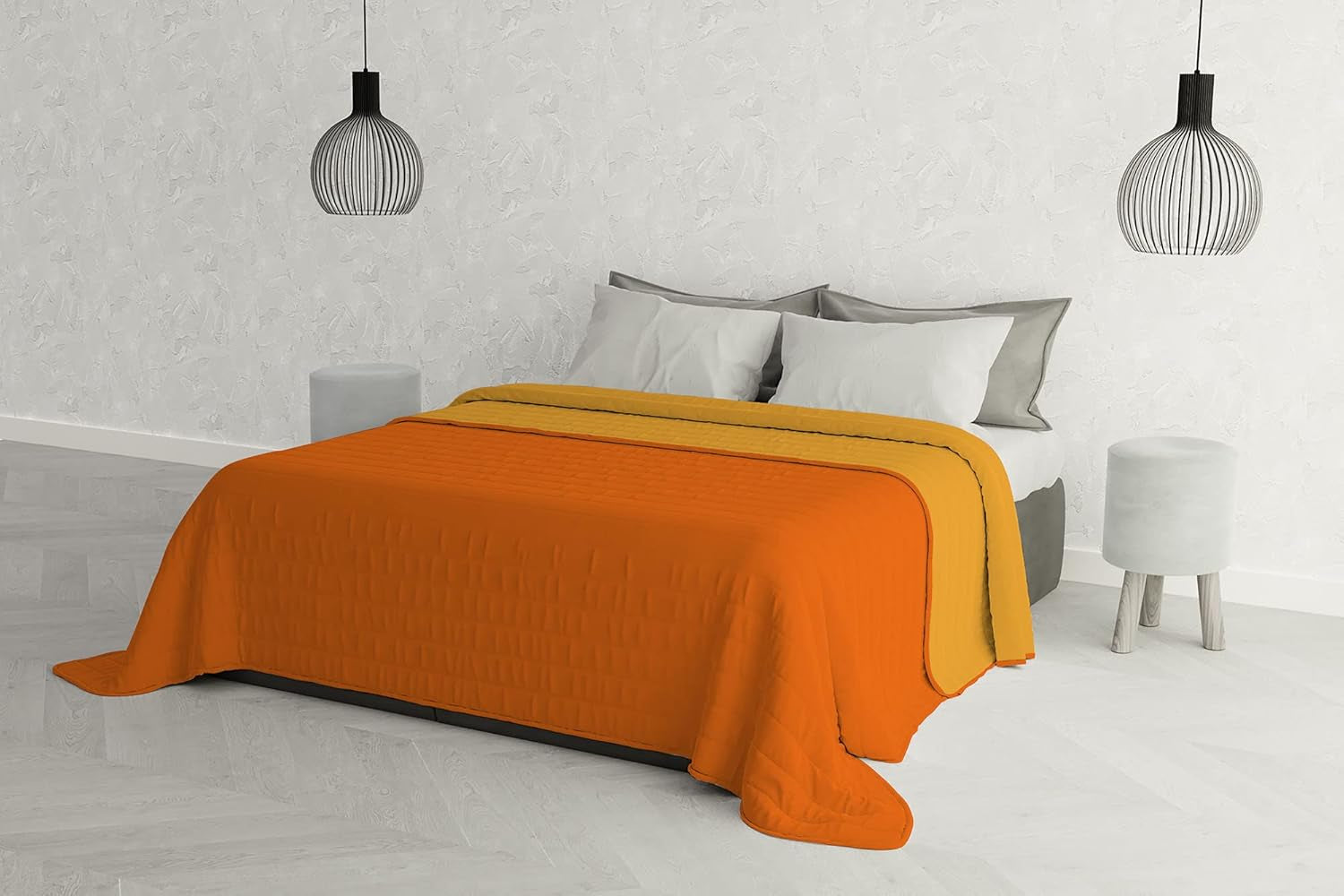 Elegant quilt for a double bed 260 X 270 Cm Dark Blue/Apple Green Beds and Blankets Besuche den Italian Bed Linen-Store Arancio/Giallo