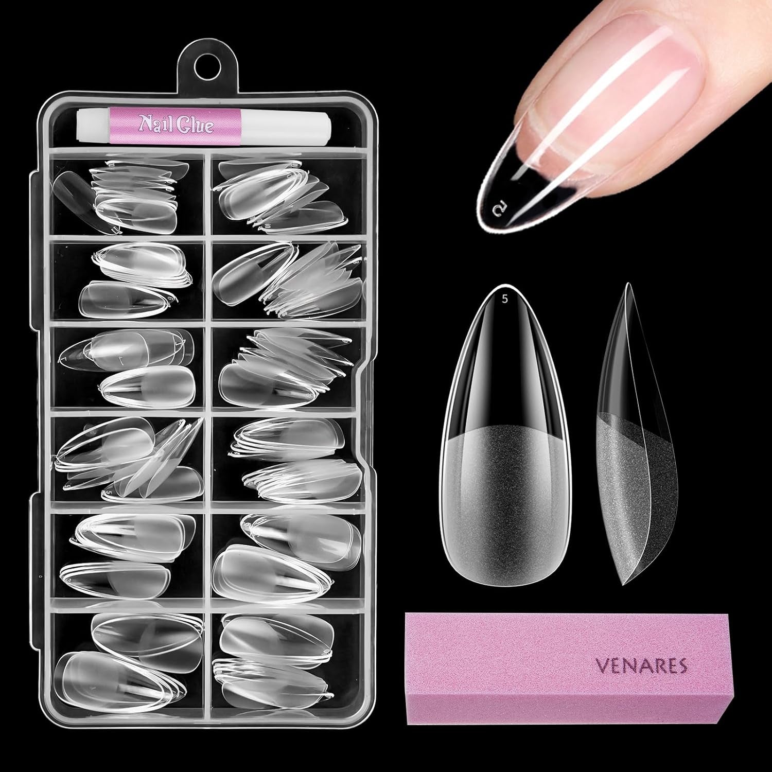 Unghii scurte cu acoperire completă, 120 bucăți, vârfuri de unghii scurte cu formă de migdale, gel moale, vârfuri de unghii scurte cu formă de migdale, 12 dimensiuni, vârfuri de unghii scurte preformate semi-mate pentru unghii cu gel