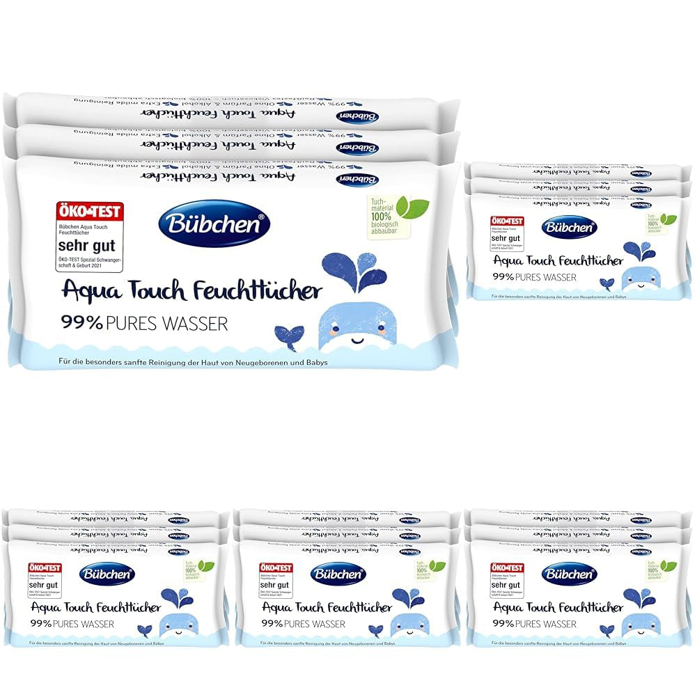 Bübchen Aqua Touch Baby Wet Wipes 144 Pieces (3 x 48) - Sensitive Skin Care Wipes with 99% Pure Water, Newborn & Baby Wet Wipes