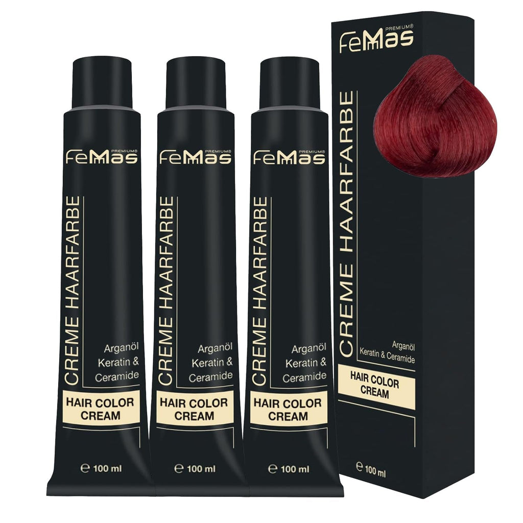 FemMas Hair Colour Pure & Mix Red I Cremă profesională cu ulei de argan, keratină și ceramide I Ca o vopsea de păr permanentă sau nuanță pentru rezultate radiante, de lungă durată I 100 ml