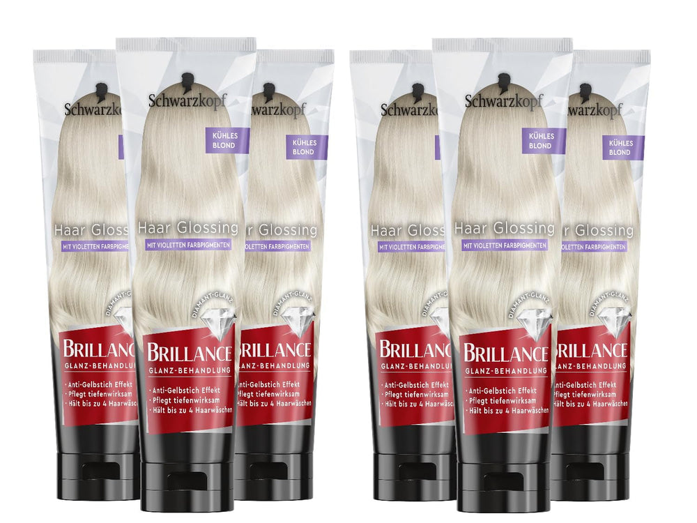 Brillance Shine Treatment, Hair Glossing Radiant Violet (150 ml), hrănește și intensifică culoarea părului, poate fi folosit ca o mască de păr, durează până la 6 spălări ale părului Vopsea pentru par Naty Shop Blondă cool 150 ml (pachet de 6)