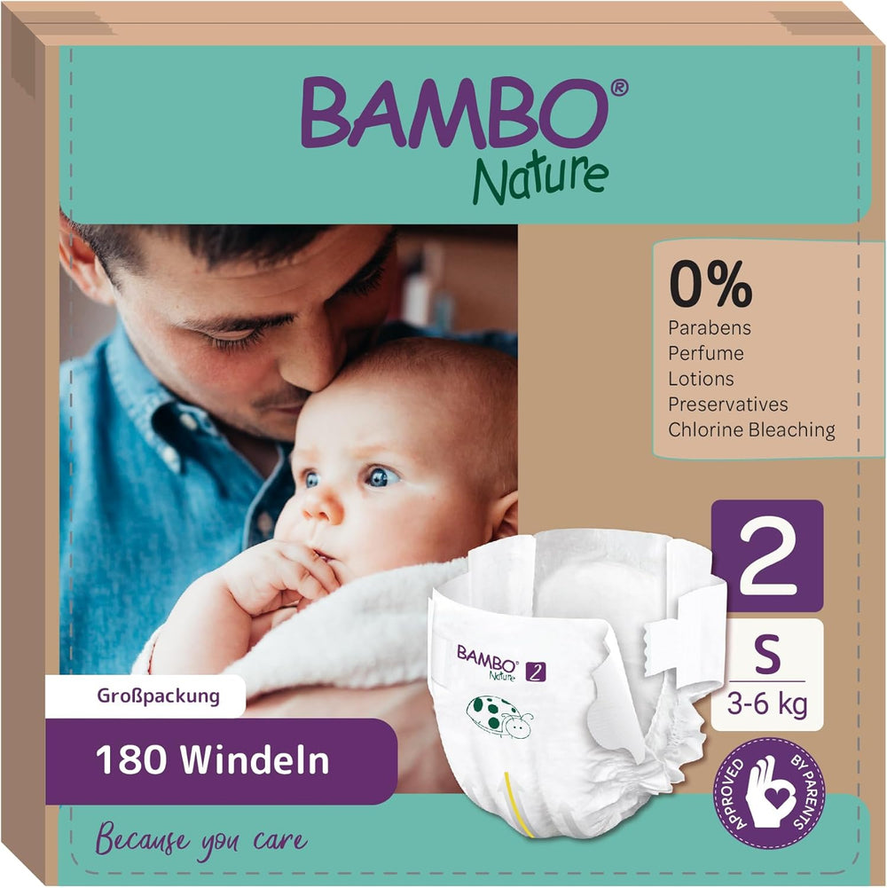 Bambo Nature Baby Diapers, Size 1 (2-4 kg), 132 Count Monthly Box | Premium Diapers with Enhanced Leak Protection | Ultimate comfort and freedom for newborns | Dermatologically tested diapers