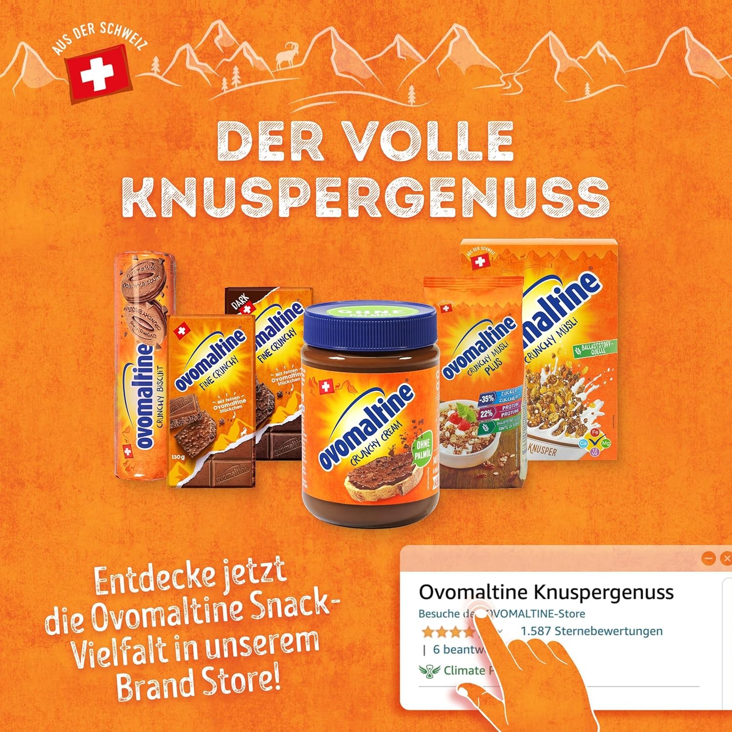 Ovomaltine OVO BREAK Wafer and Chocolate Bar - a crunchy snack with the unmistakable taste of our popular Creme Crocante, naturally without palm oil (4 x 39g)