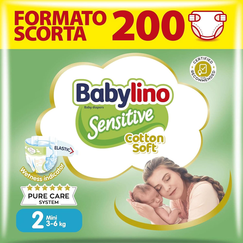 Babylino Sensitive, Scutece delicate pentru copii, diverse marimi Mama si Copilul Naty Shop Mărimea 2 (200 de bucăți)