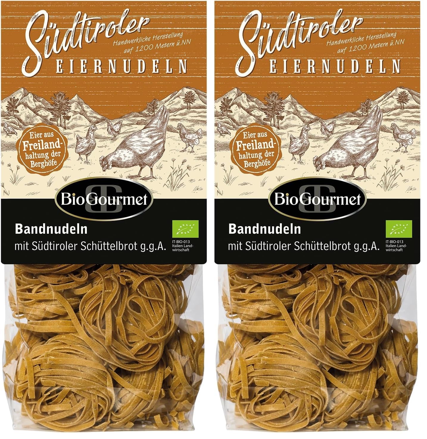 BioGourmet ribbon noodles with Schüttelbrot from South Tyrol (PGI) | Salted and flavored egg noodles with genuine speck from South Tyrol | 1 x 250g Bio