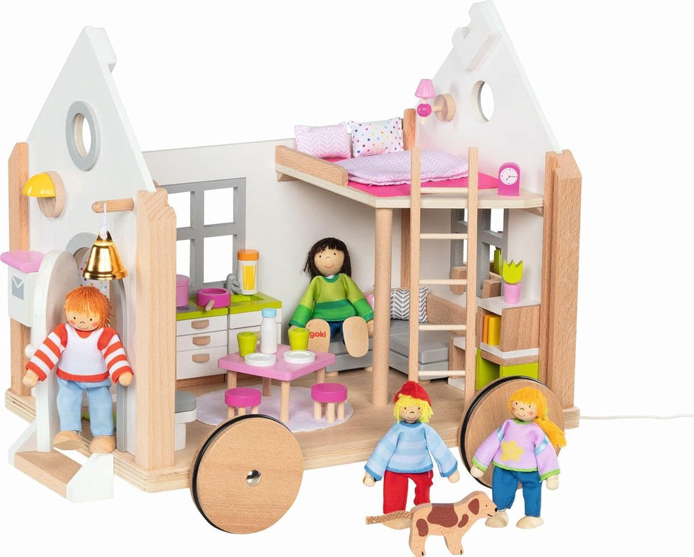 Goki 51477 - Small Hygge Wood and Textile House for Mini Dolls, Scandinavian Style Movable Dollhouse, 38Cm X 27Cm X 33Cm, Set of 40, Ages 3+ Dollhouses Naty Shop