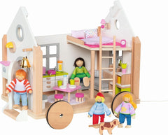 Goki 51477 - Small Hygge Wood and Textile House for Mini Dolls, Scandinavian Style Movable Dollhouse, 38Cm X 27Cm X 33Cm, Set of 40, Ages 3+ Dollhouses Naty Shop