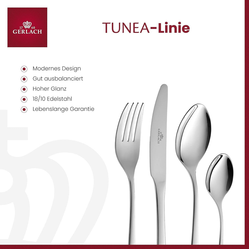 Gerlach 1760 Tunea Set, Tacâmuri din oțel inoxidabil, 24 buc, 6 persoane Bucatarie Naty Shop