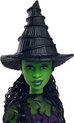 Păpușă de modă Mattel Wicked Elphaba și accesorii cu piele verde, păr negru împletit, diverse poziții posibile și aspect de rochie de bal detașabilă, HXT62, [Multicoloră]