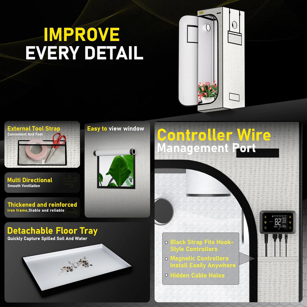 Grow Tent 60x60x180cm, Oxford 600D Material with Polyester Reflective Film, 22mm Steel Tubes, Vents and Viewing Windows, Grow Tents for Hydroponics, Greenhouses and Indoor Gardens