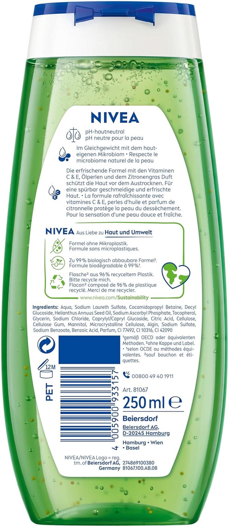 NIVEA Lemon Grass And Oil shower gel, 250 ml Shower and bath Naty Shop