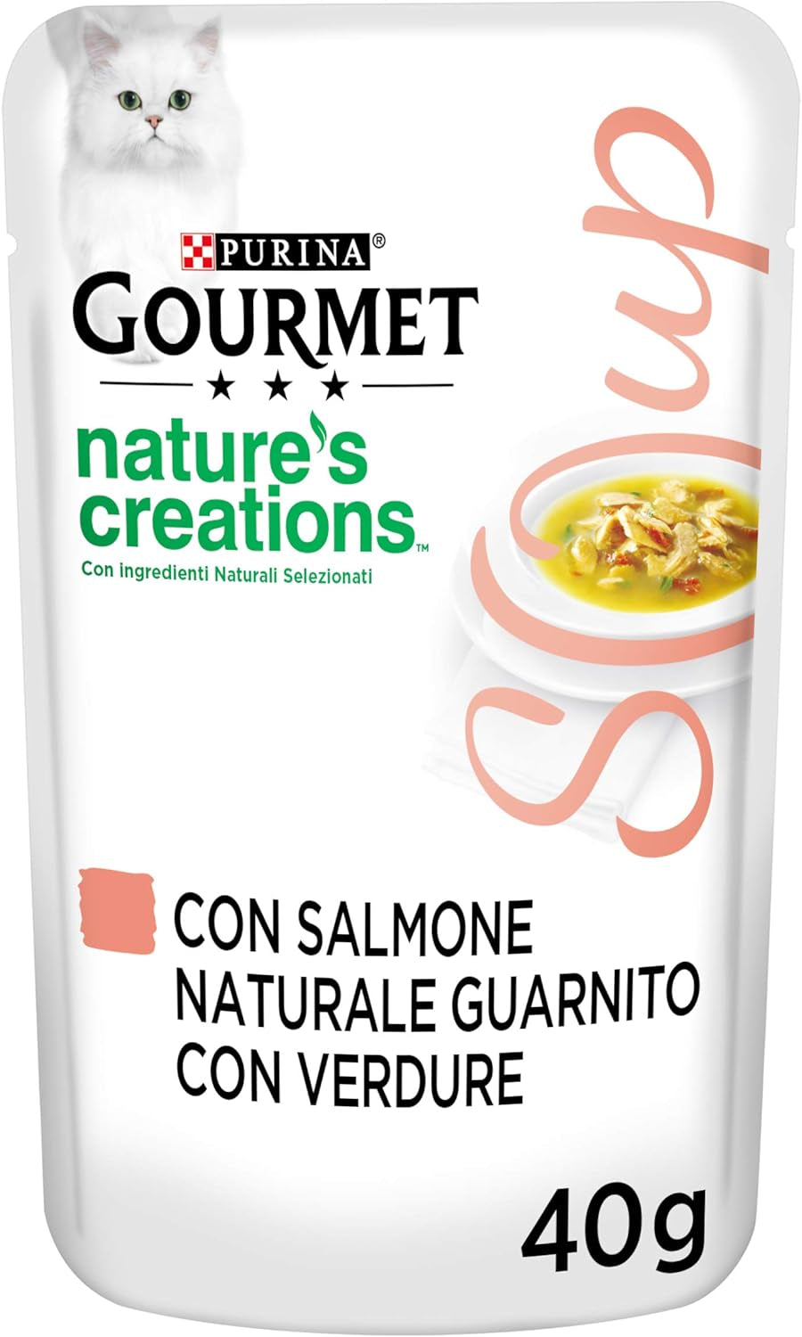 Crystal Delicate Suppenfond für die Katze, mit natürlichem Lachs, garniert mit Gemüse, 40 g, 32 Stück