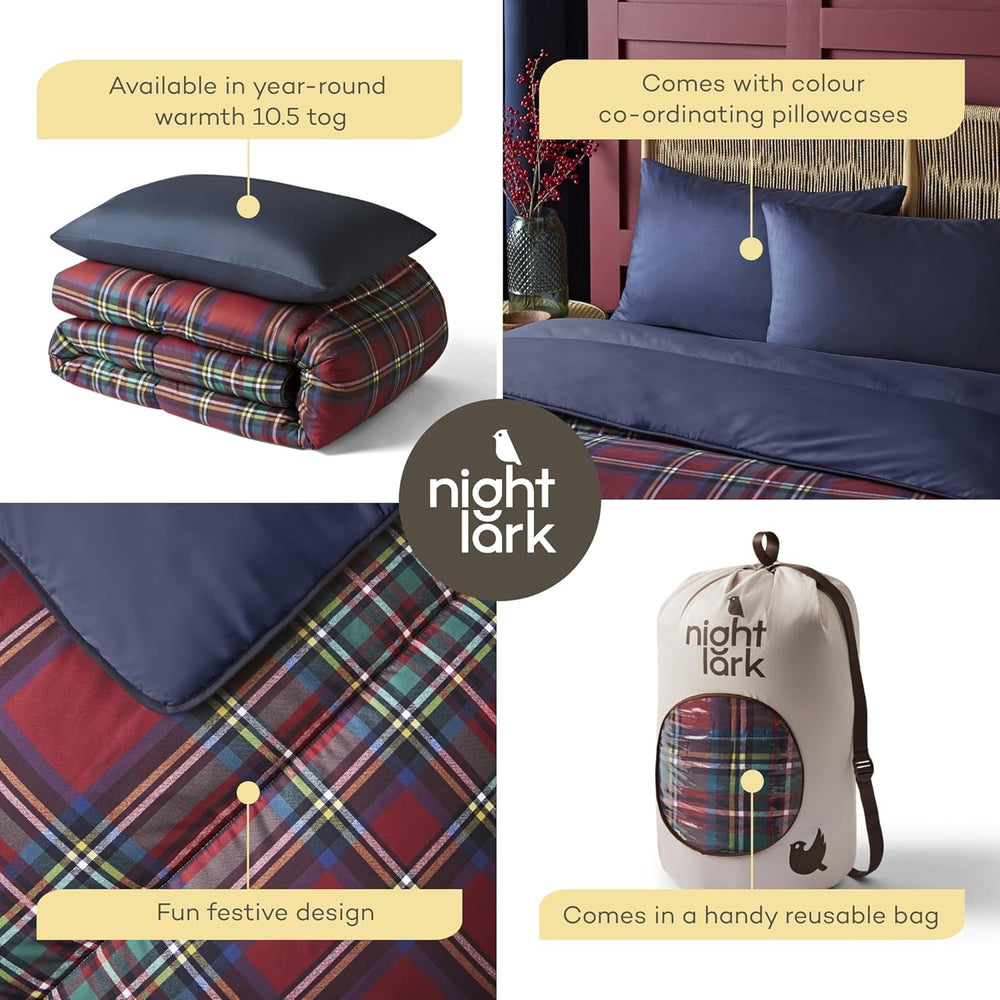 Night Lark Duvet and Pillowcase Set, 10.5 tog, Single, Classic Red Tartan, Luxury Bedding, Hypoallergenic, Machine Washable Duvets and Comforters Naty Shop