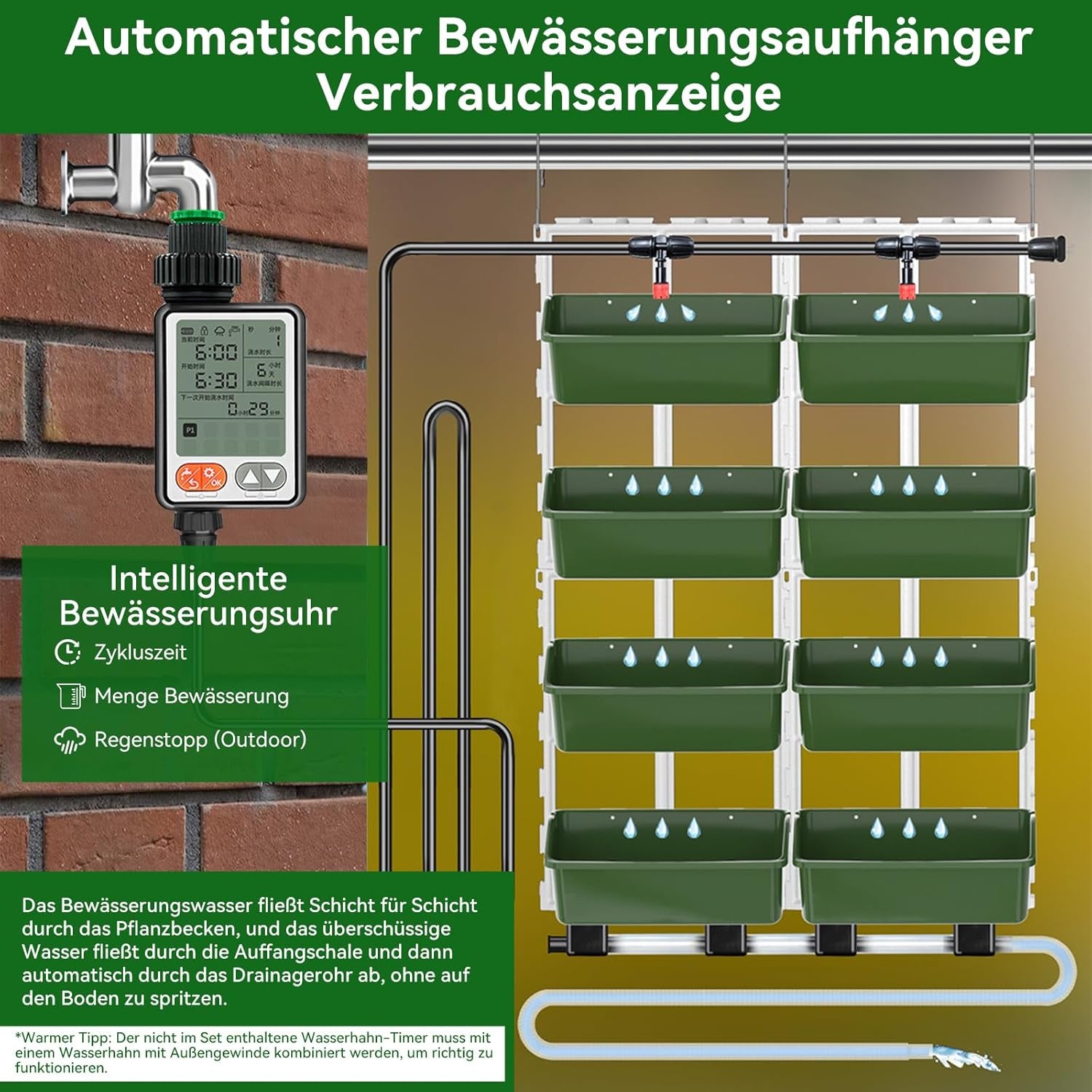 Hängende Vertikale Wand Pflanze, Vertikale Pflanzenwand Balkonbar Pflanzenwand Indoor mit Smart-Timer und Wasserpumpe Blumentopf Wand für Hof Garten Balkon Home Decoration