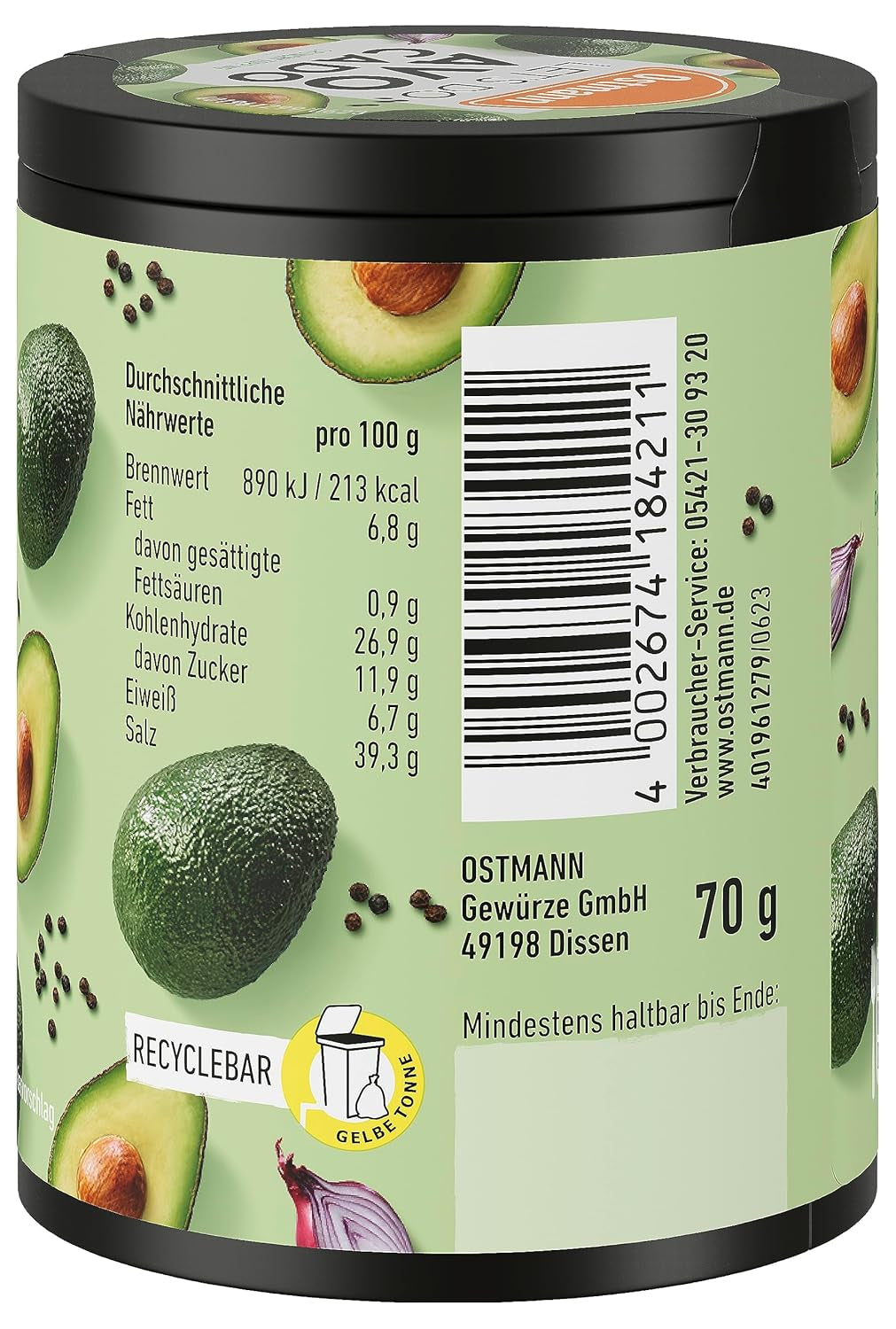 Ostmann Gewürze - Let's Do Avocado | Gewürzsalz für Avocado, Guacamole oder Bowls | Crunchy Topping mit Gewürzen, Kräutern und schwarzem Sesam | 70 g in Metalldose recyclebar