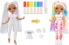 Rainbow High Color & Create DIY Modepuppe - Grüne Augen, Zöpfe, extra Top & Schuhe, abwaschbare Regenbogenstifte - Ausmalen, Gestalten, Spielen, Auswaschen - für Kinder von 4-12 Jahren und Sammler
