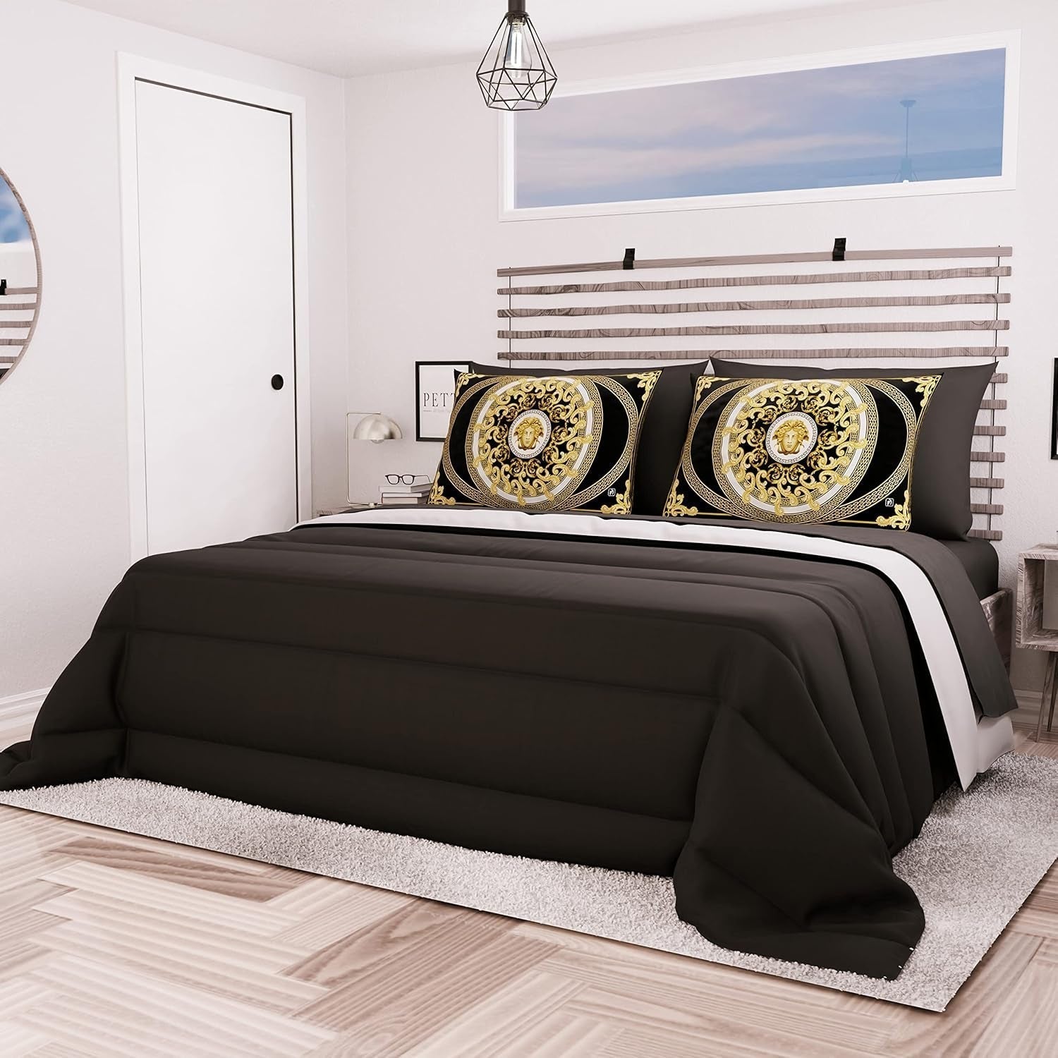 PETTI Artigiani Italiani - Double bed winter blanket, maxi, monochrome, double-sided, white, gray, 100% Made in Italy Duvets and quilts Naty Shop Black Piazza E Mezza Maxi (240X260 Cm)