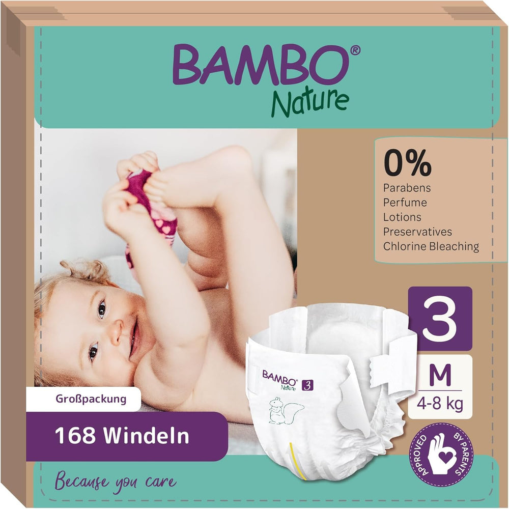 Bambo Nature Baby Diapers, Size 1 (2-4 kg), 132 Count Monthly Box | Premium Diapers with Enhanced Leak Protection | Ultimate comfort and freedom for newborns | Dermatologically tested diapers