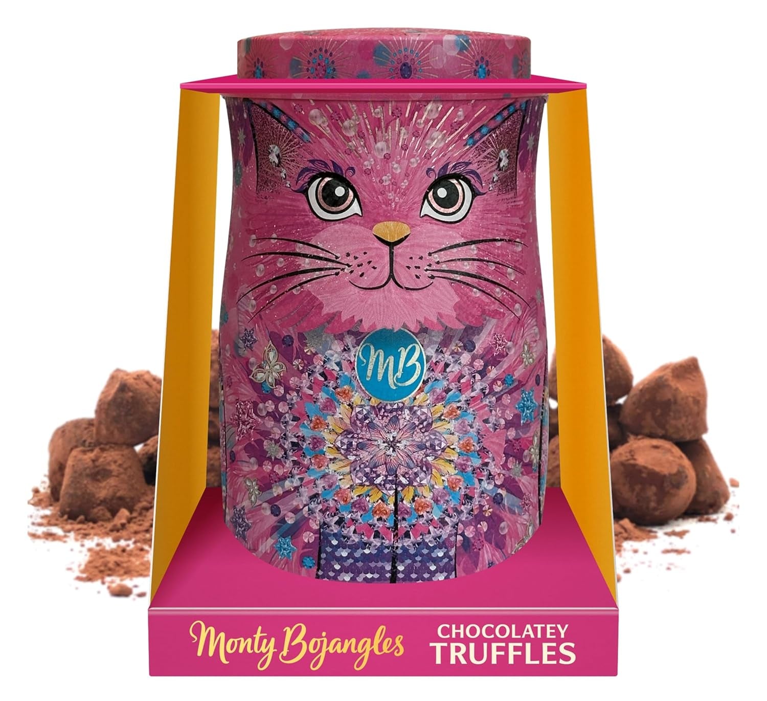 Monty Bojangles Savanna Gold Chocolate Truffles (135g) Cocoa Powder Praline Gift Set in an Individual Cat Design Collector's Box Flutter Scotch Flavor